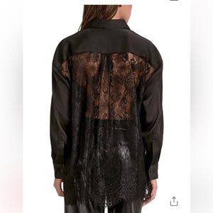 NWT Elan Black Lace Back Button Down Blouse XS Sheer